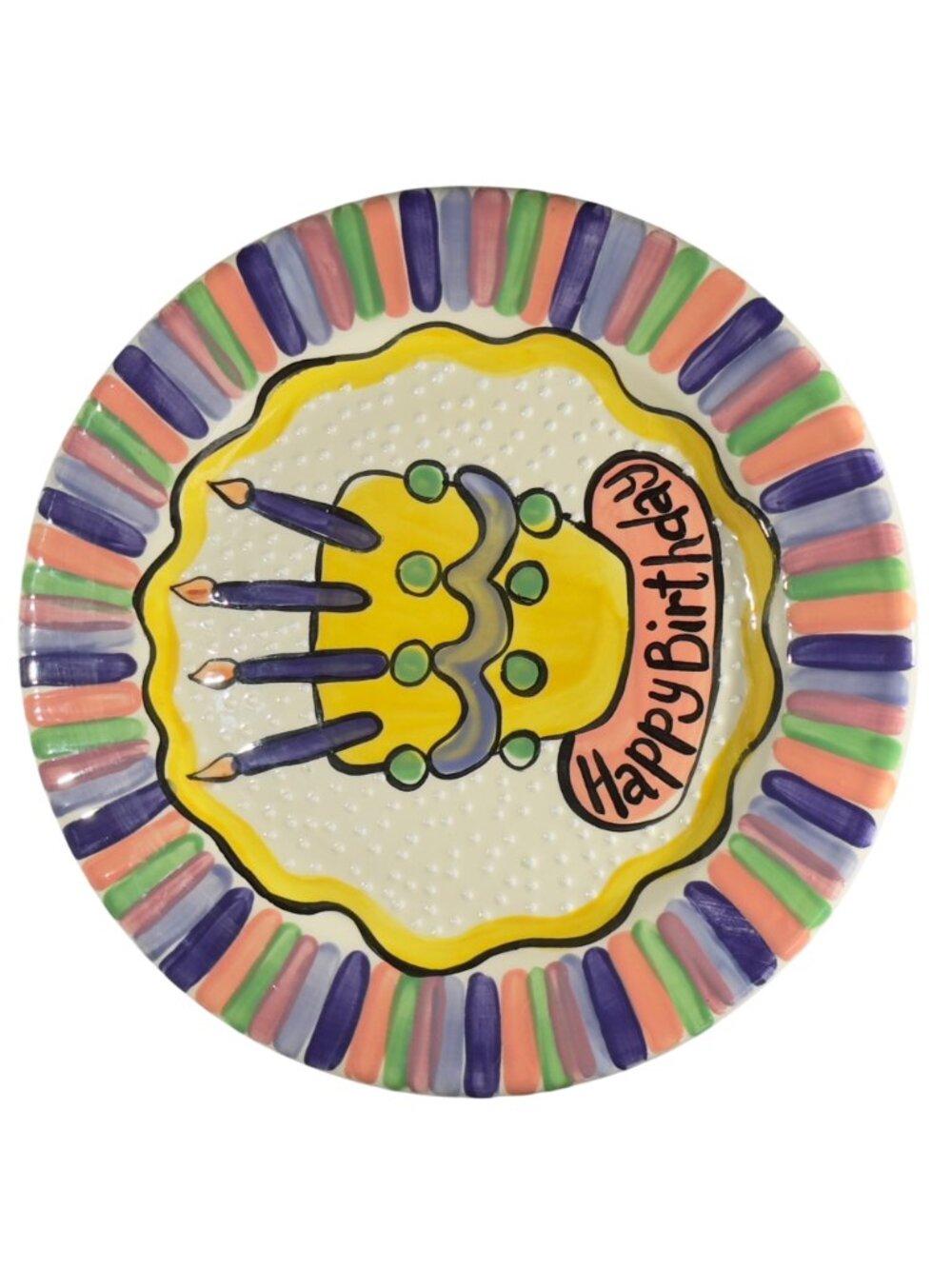 Happy Birthday Plate By Kristi McCartly Hand-Painted Ceramic 12.25" . Multicolor - Picture 5 of 12